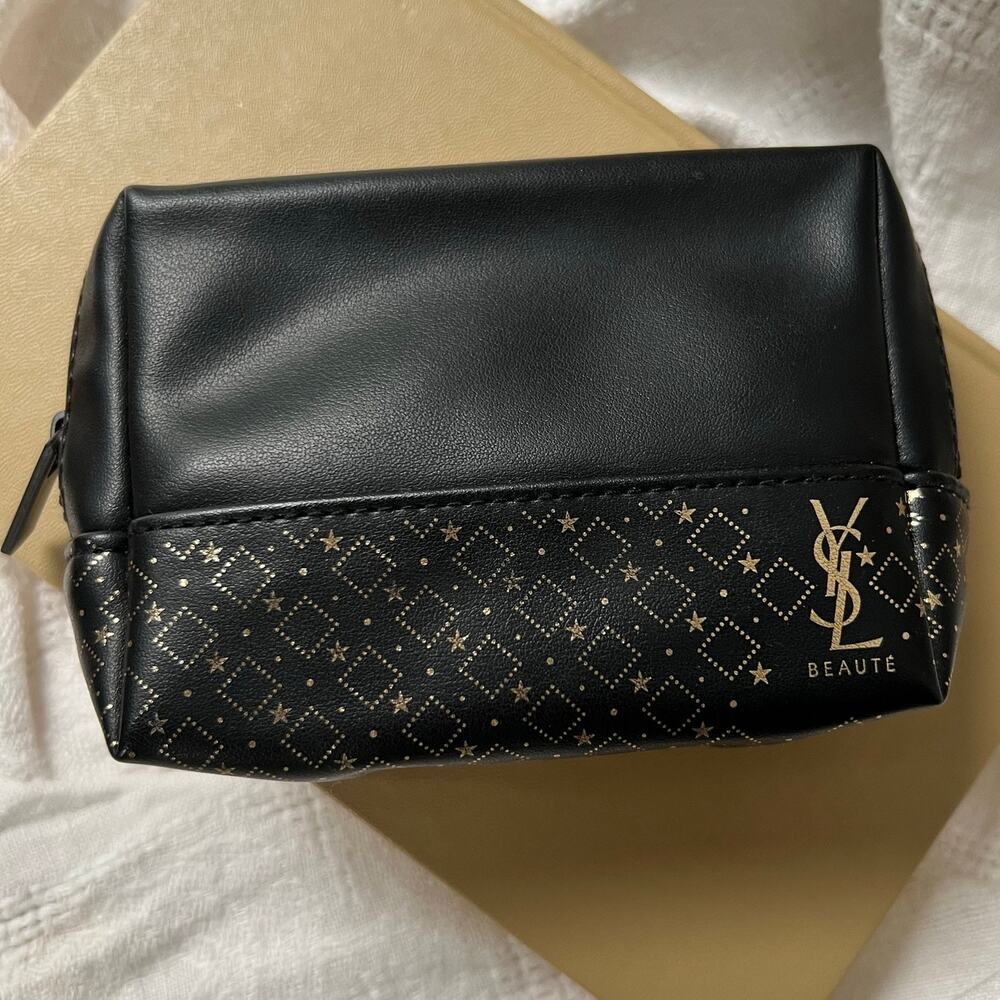 YSL Beauté Black Gold Luxury Cosmetic Makeup Bag Travel Toiletry Pouch Zip Case